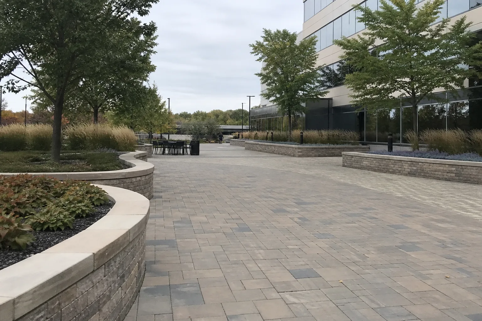 Commercial plaza landscaping scene