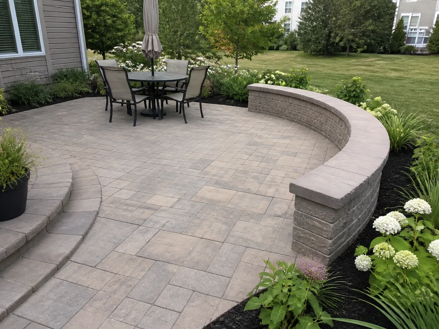 Paver patio landscaping scene